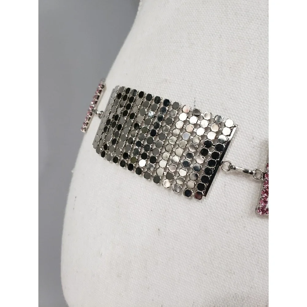 Vintage Rhinestone hipster belt PINK silver y2k 80s 90s bratz belly waist chain